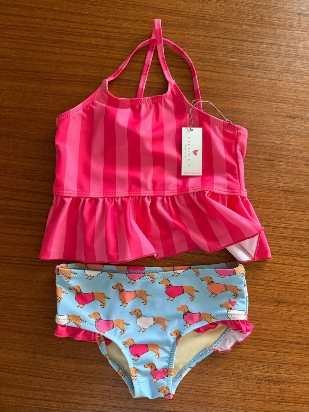 Pink Chicken Pink Striped Ruffle Tankini Top